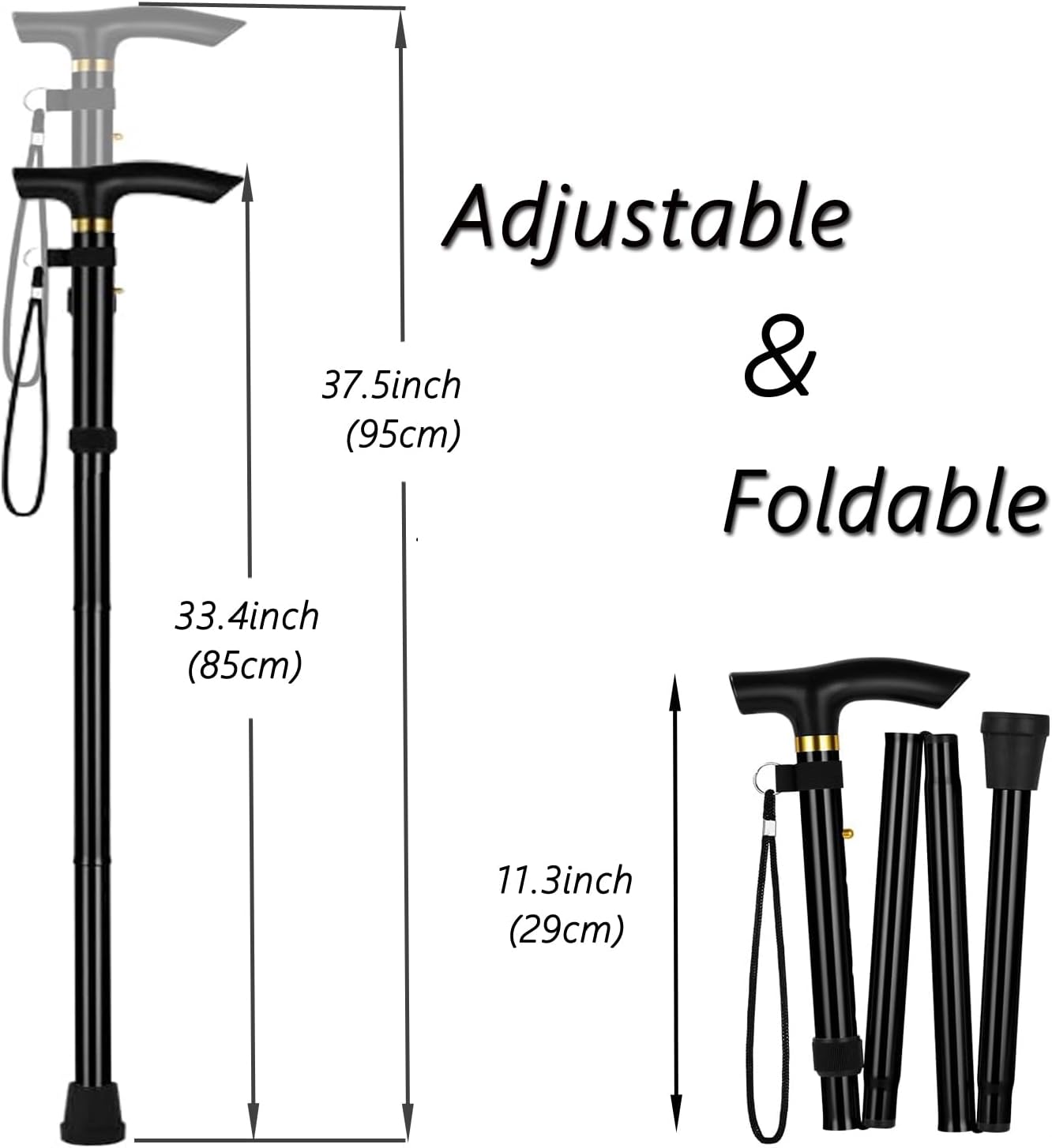 Aluminum Alloy Walking Sticks & Foldable Anti-Slip Hiking Stick - Length Adjustable for Elderly