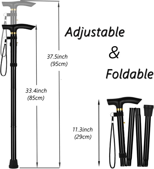 Aluminum Alloy Walking Sticks & Foldable Anti-Slip Hiking Stick - Length Adjustable for Elderly