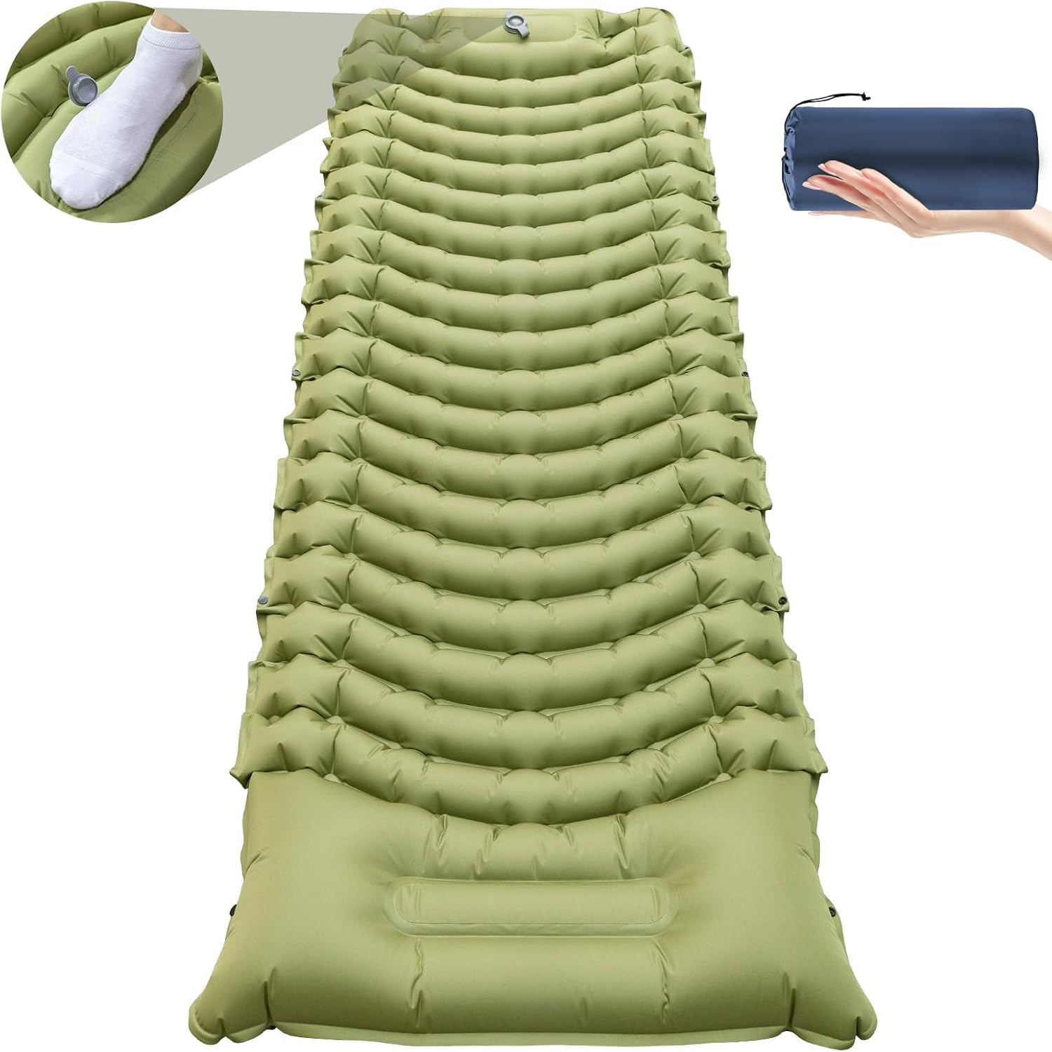 Sleeping Pad for Camping, Self Inflating Sleeping Pad Extra Thick Sleeping Mat with Pillow Built-in Foot Pump, Ultralight Inflatable Sleeping Pads Connectable Air Mattress for Backpacking