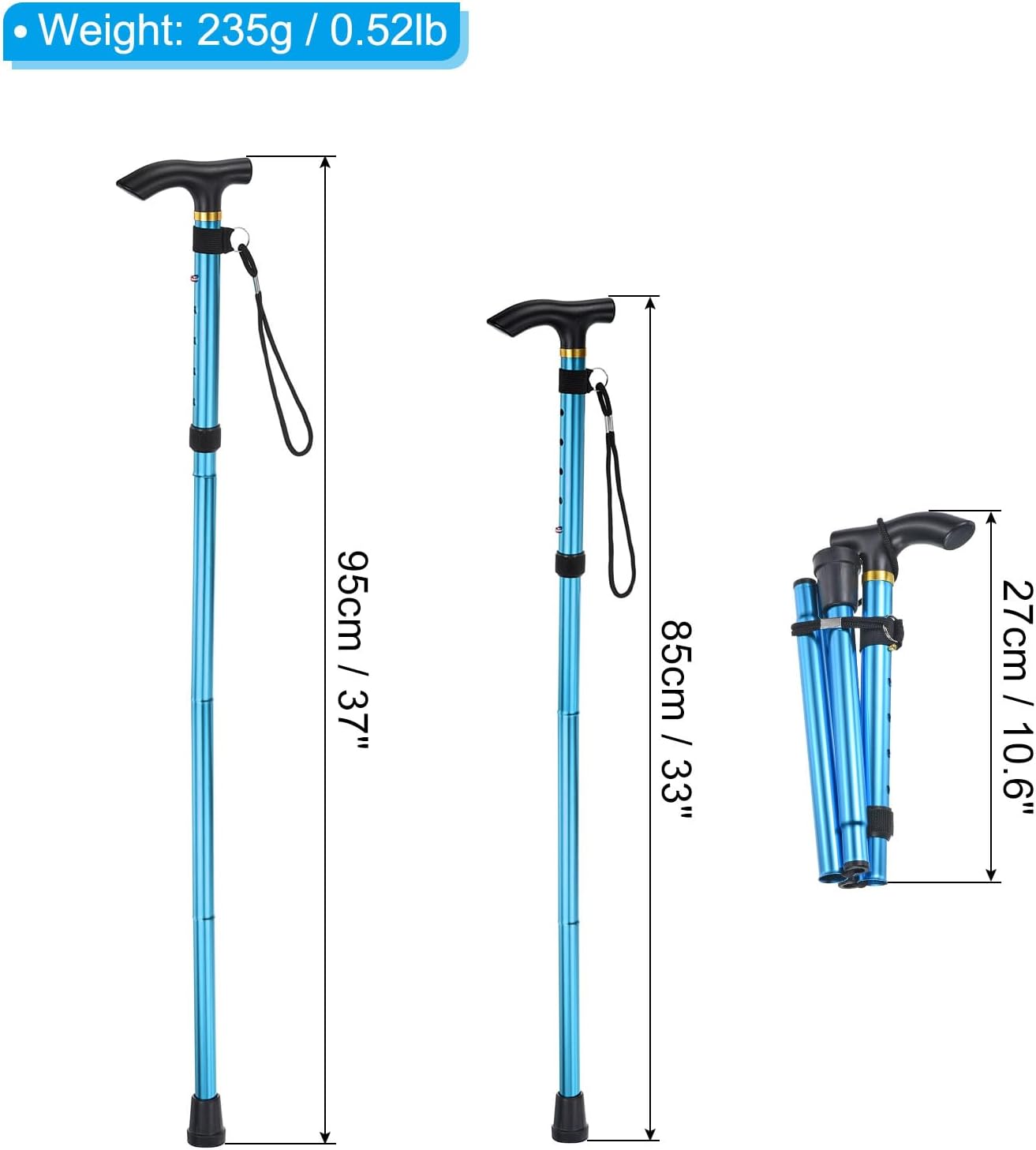 Trekking Poles, Collapsible Hiking Pole Telescopic Folding Cane Quick Lock Aluminum Alloy for Outdoor Hiking Walking Camping