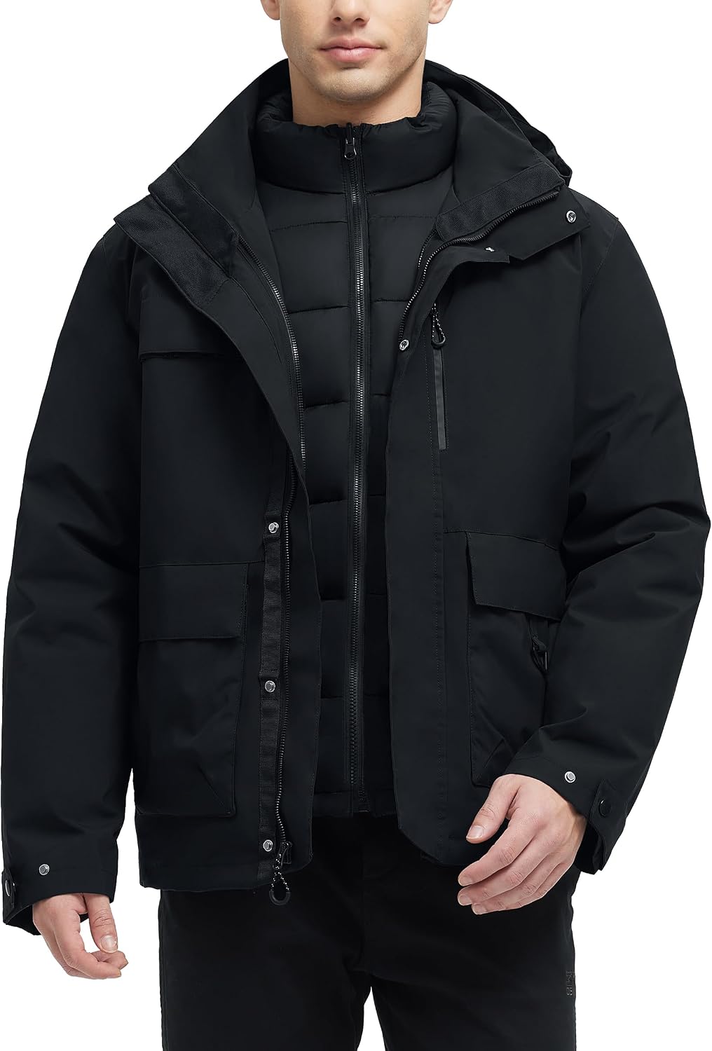 Men's 3 in 1 Waterproof Winter Jackets Ski Warm Snow Rain Coat Puffer Liner Hood Windbreaker