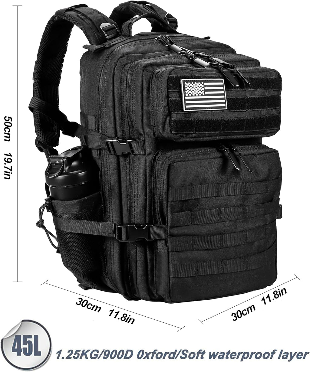 Military Tactical Backpack for Men and Women 45L Army 3  Bag Large Rucksack with  System - Black