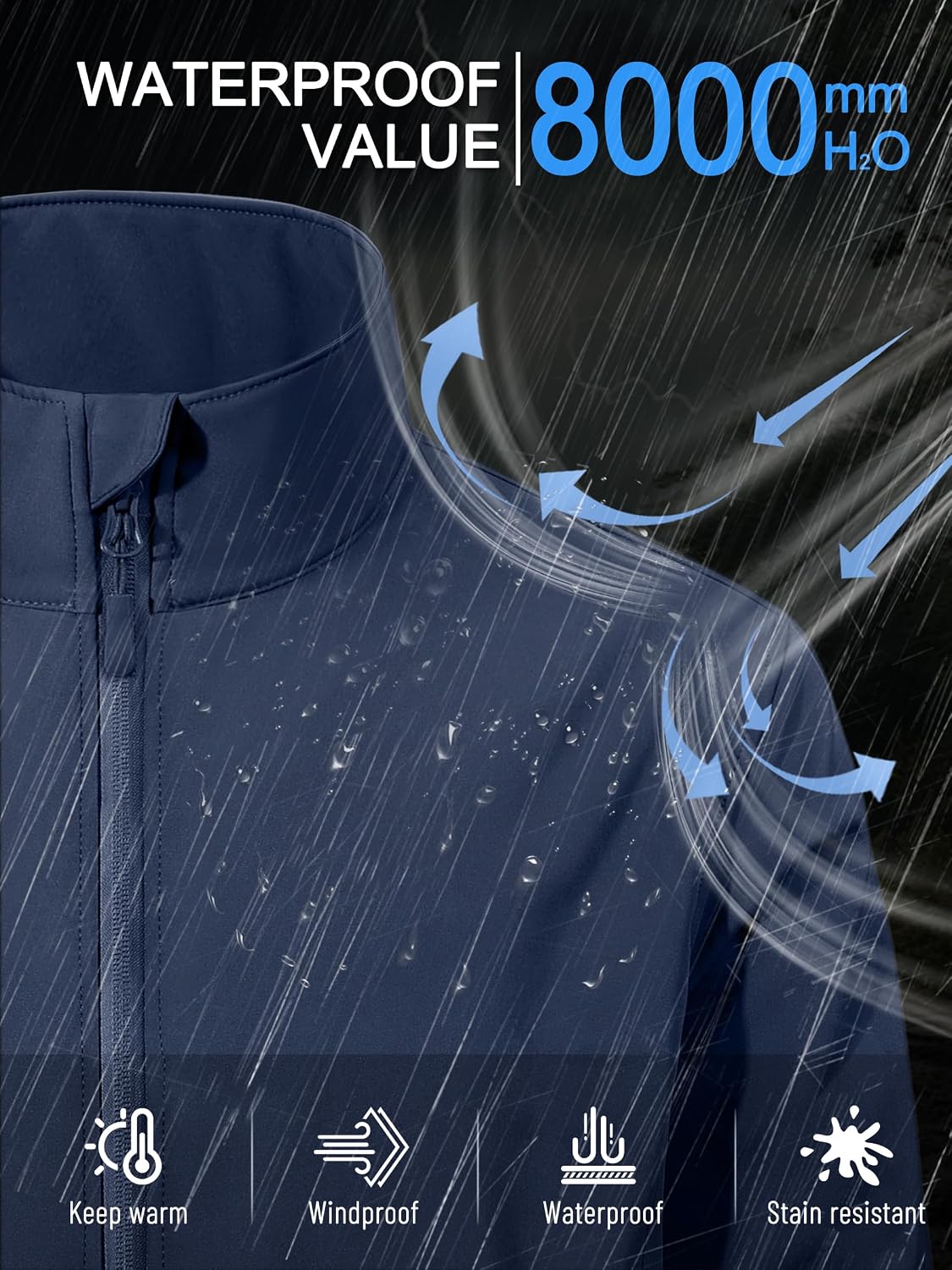 Men's Lightweight Softshell Jacket Warm Fleece Lined Waterproof Rain Jacket Windbreaker Windproof Soft Shell Outdoor