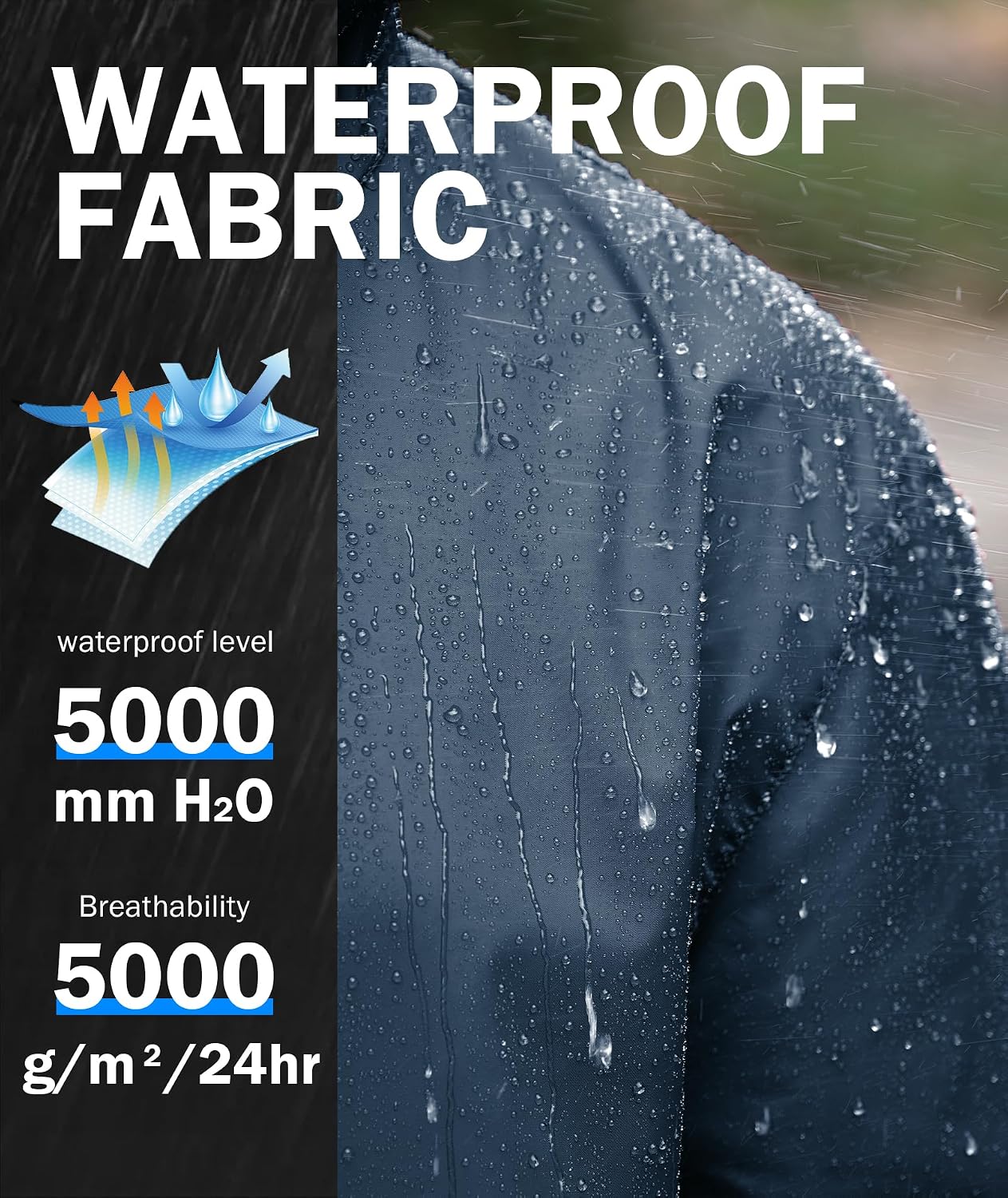 Men's Rain Jacket Waterproof with Hood Lightweight Raincoat for Golf Hiking Camping Cycling